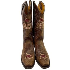 GAMEDAY BOOTS Texas State Bobcats Embroidered Cowboy Boots NEW Size 10.5 Brown